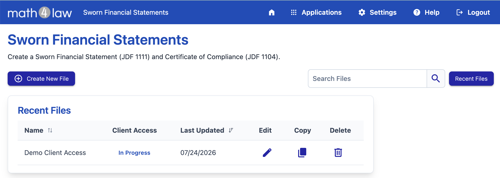 The Sworn Financial Statements main page